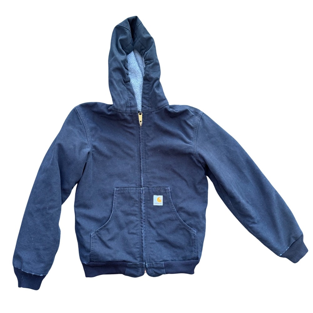 Carhartt Active Jacket Youth Large Black Good Hooded Fleece Lined YYJ158 BLK